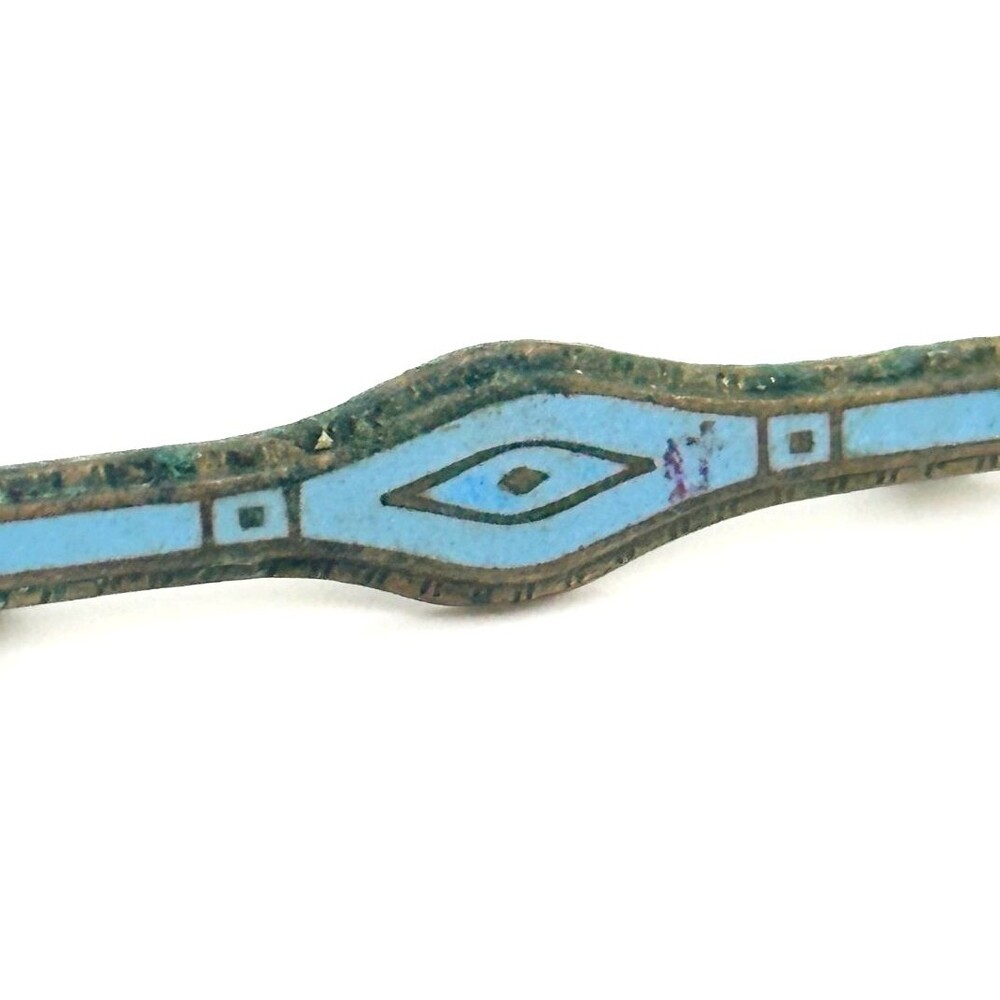Antique Art Deco Blue Enamel Bar Pin Brooch C Clasp Diamond Shape Center - Picture 6 of 9